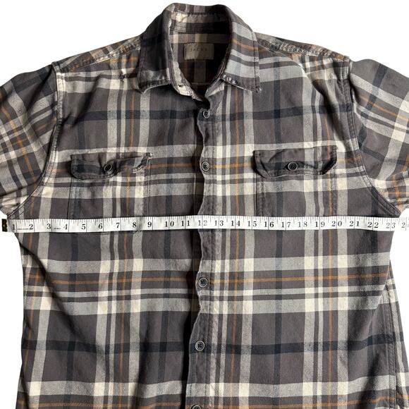 JACHS Men’s Button Front Plaid Flannel Gray Tan Shirt Size Large 100% Cotton - Picture 12 of 13